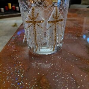 Chic White and Gold Beaded Earrings